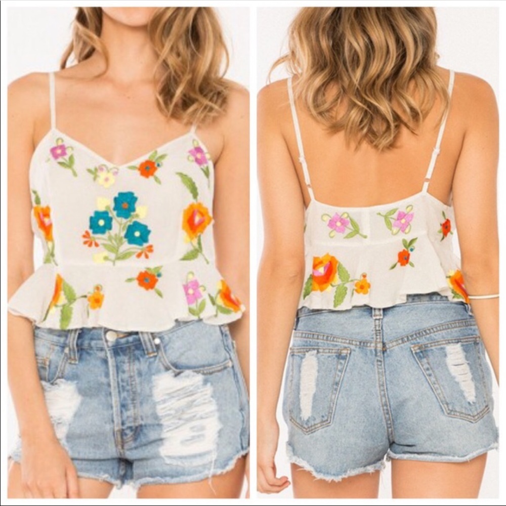 Bohemian Bones XS floral embroidered crop top